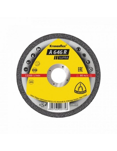 Disc de debitare Klingspor A 646 R supra, 125x1.6x22.23mm