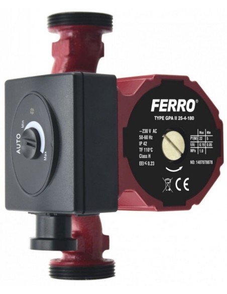 Pompa de recirculare electronica Ferro Weberman clasa A GPA II, 25-4-180, Q max. 2.4 mc/h, H max. 4.1 m, 230 V