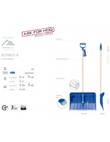 Lopata pentru zapada 140x55cm, Alpinus A