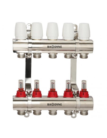 Distribuitor din Alama cu Debimetre 1"x3/4" - EUROCON - 5 Circuite - Raodyne