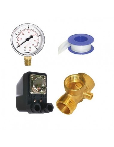 Kit rezervor hidrofor Omnigena 24 litri, presostat cu piulita olandez, manometru, racord 5 cai, racord flexibil, teflon
