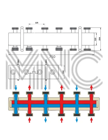Distribuitor grup pompare, 1 1/2 - 1", 3 grupuri, MNC