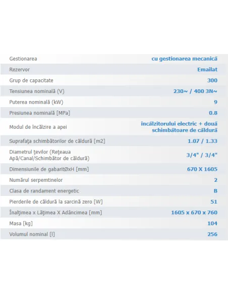 Boiler termoelectric Eldom, 300 L, cu doua serpentine si rezistenta electrica, pe pardoseala, 9000 W