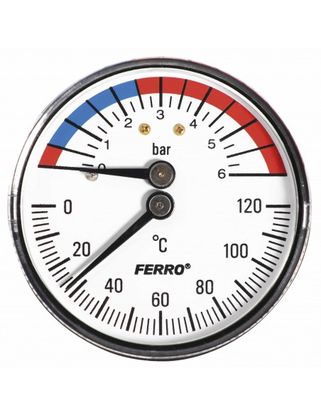 Termomanometru, 1/2", 120°C, 0-6 bar, montaj axial, Ferro
