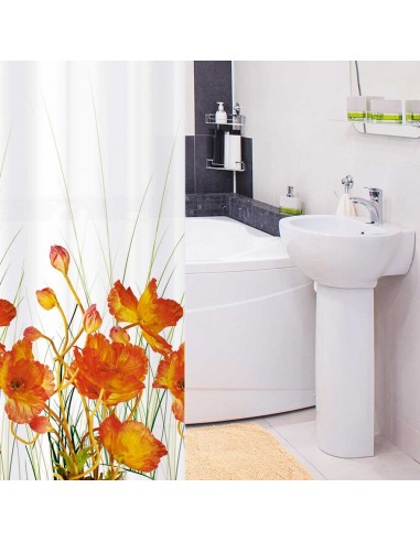 Perdea dus antibacteriana, French Poppies, impermeabila, textila, 180 x 180 cm, Tatkraft