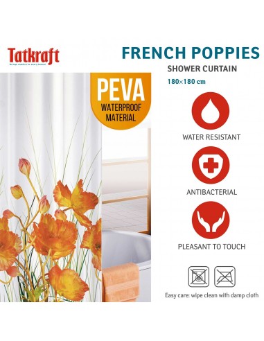 Perdea dus antibacteriana, French Poppies, impermeabila, textila, 180 x 180 cm, Tatkraft