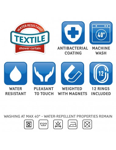 Perdea dus antibacteriana, Chamomile, impermeabila, textila, 180 x 180 cm, Tatkraft