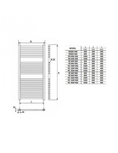 Radiator baie Elegant rotund YE500 x 1000