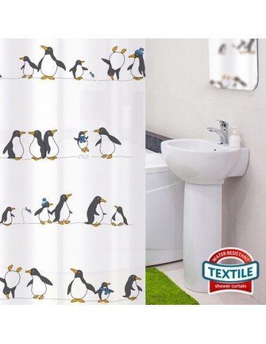 Perdea dus antibacteriana, Penguins, impermeabila, textila, 180 x 180 cm, Tatkraft