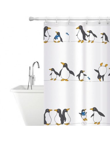 Perdea dus antibacteriana, Penguins, impermeabila, textila, 180 x 180 cm, Tatkraft